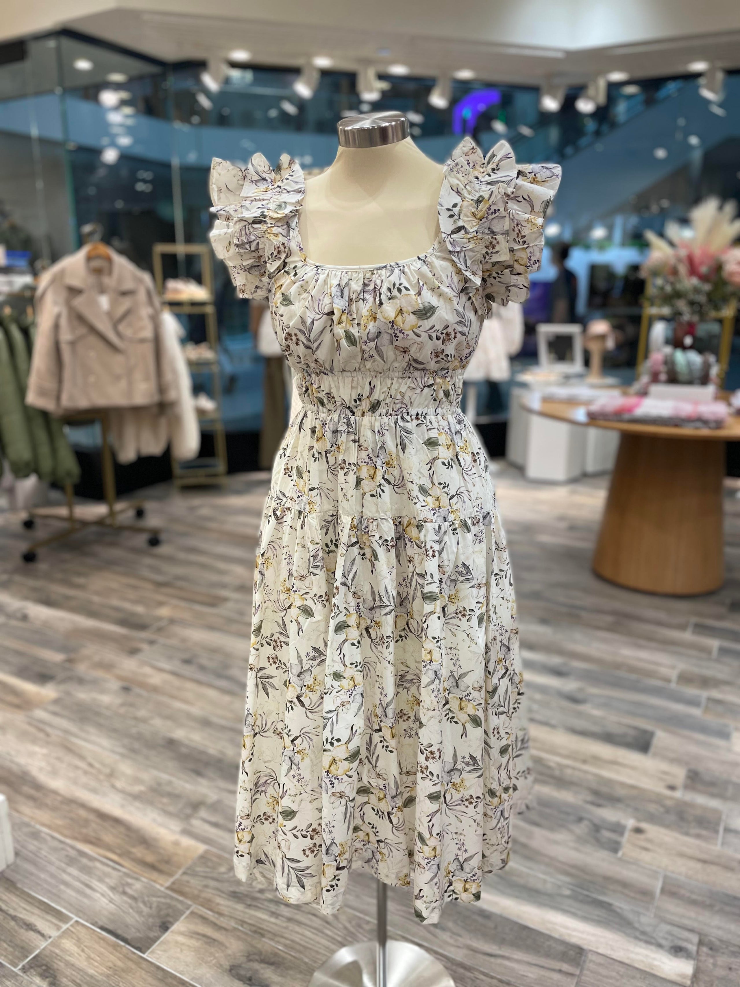 Floral Frilled Midi Dress