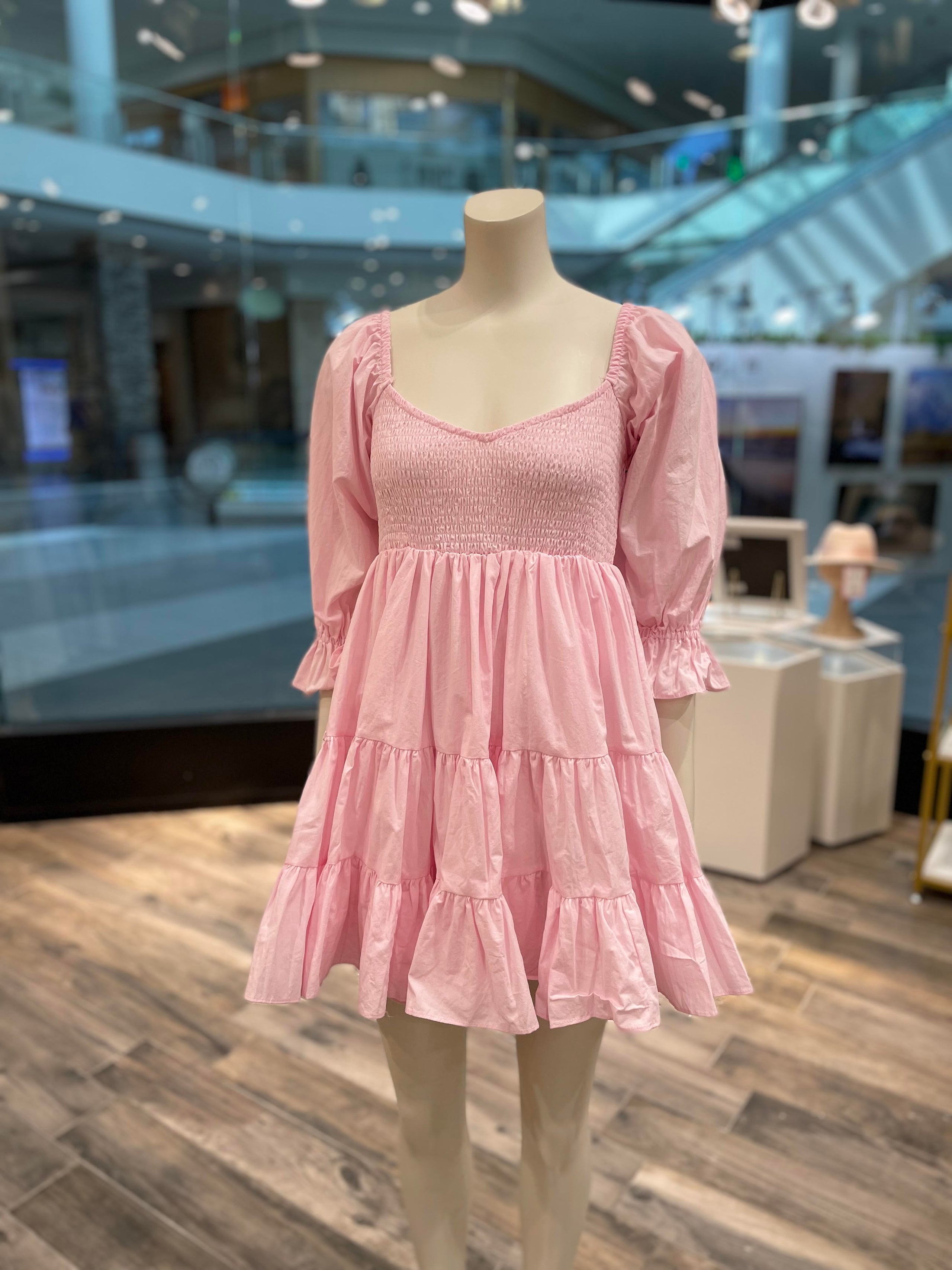 Pink Smocked Mini Dress